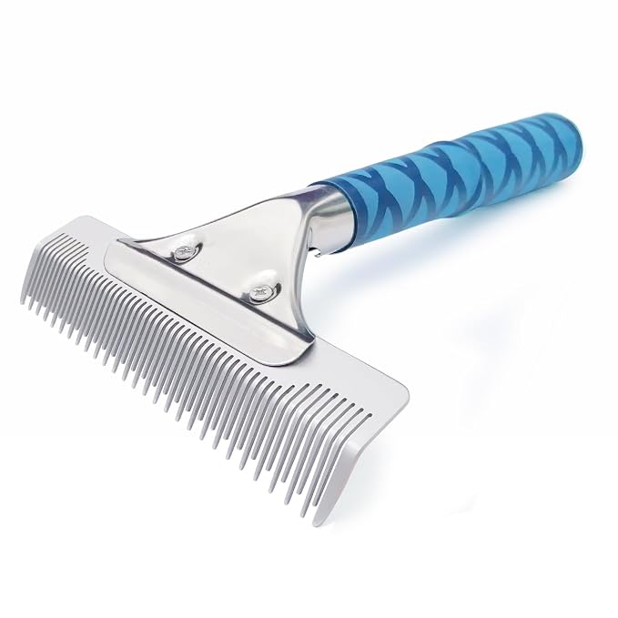 Dog Brush for Shedding, Undercoat Rake for Dogs & Cats, 6" Wide Dual Length Stainless Steel Teeth Deshedding Grooming Brush for Long & Short Haired Pets, Comfort Grip, Easy Clean - BLUE
