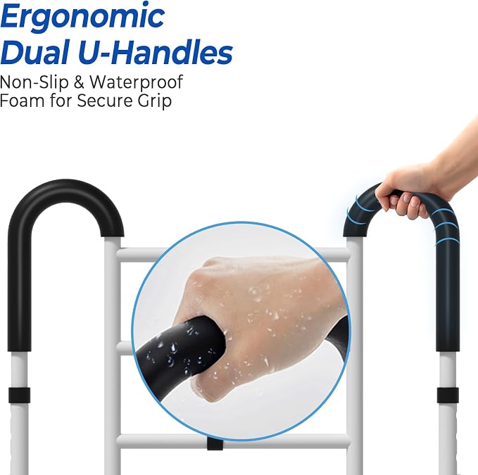 KingPavonini Bed Rails for Elderly Adults Safety ASTM-Approved, 2026 Upgrade Ergonomic Dual U-Handles & 4-Bar Reinforced Anti-Tip, 400lb Bed Rails for Seniors with Storage Bag, Tool-Free, Model BM07