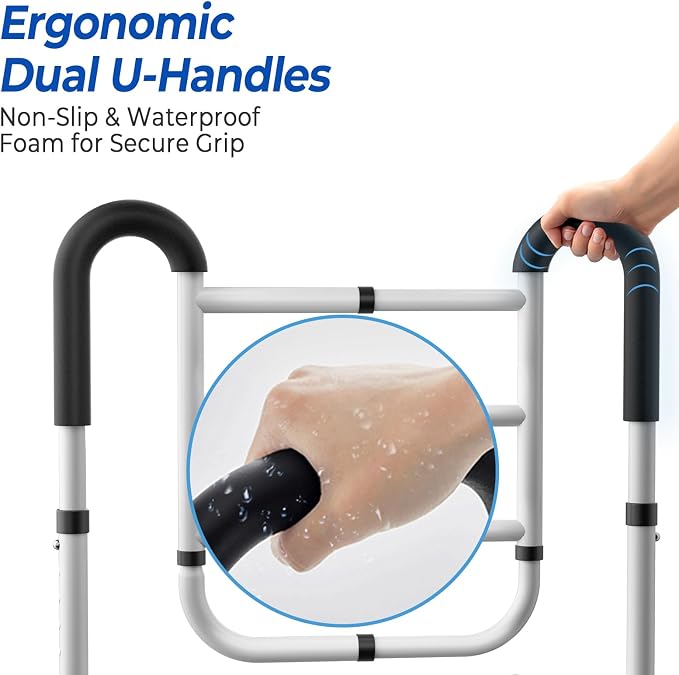 KingPavonini Dual Side Bed Rails for Seniors, 350 LBS Capacity, Model BM10 | ASTM-Approved Bed Rails for Elderly Adults Safety, Dual U-Handles & 4-Bar Anti-Tip, Storage Bag, Tool-Free, Fits Twin to King