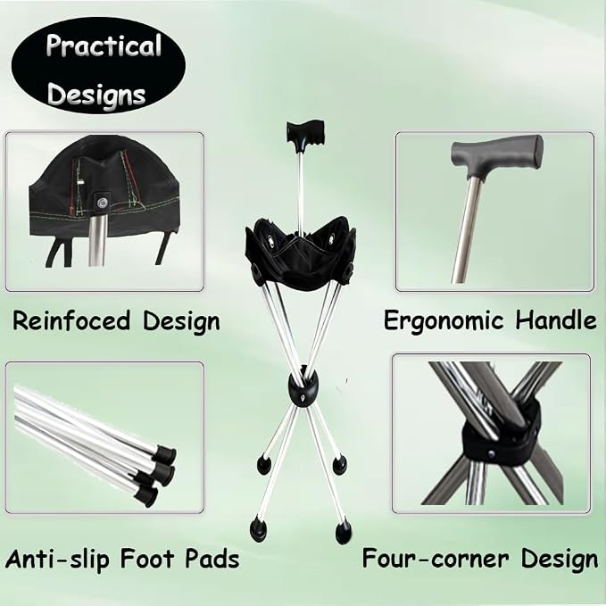 Adjustable Lightweight Travel Stools for Adults, Foldable Easy Carry Cane with Seat, Ideal as Cane Seat Walking Stick Folding Seat 250 Lbs for Camping & Hiking, Black