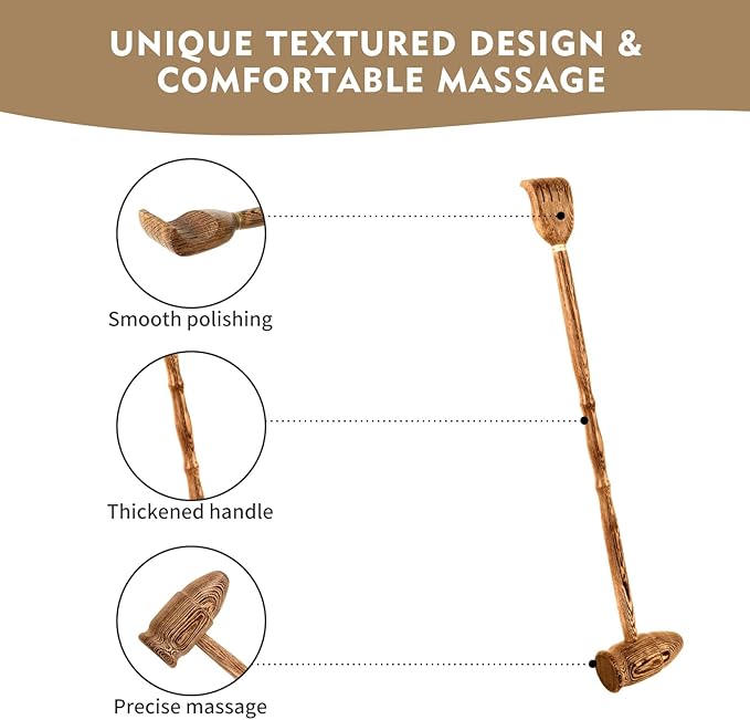 Back Scratcher with Massage Hammer, 100% Natural Wood Finger-Like Back Scratchers for Adults Men Women,19 Inch Thicken Extended with Body Massager Gifts for Senior(3- Bullet Version)