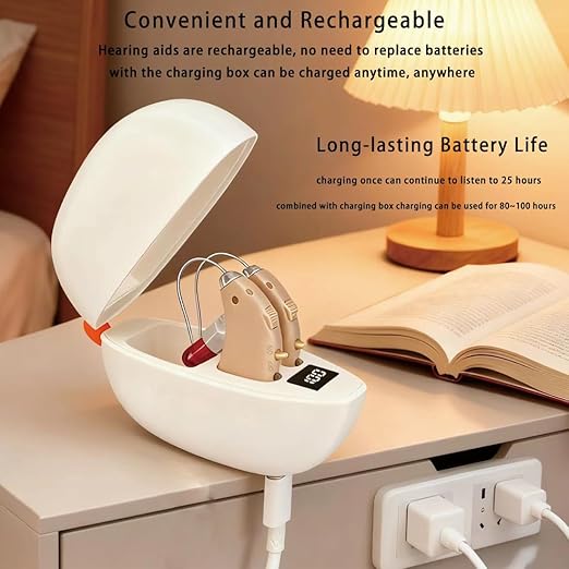 Hearing Aids Rechargeable for Seniors, Lightweight Hearing Amplifiers for Adults Hearing Loss with Noise Cancelling,Portable Behind-the-Ear Hearing Aid Headphones Charging Case Stepless Volume Control