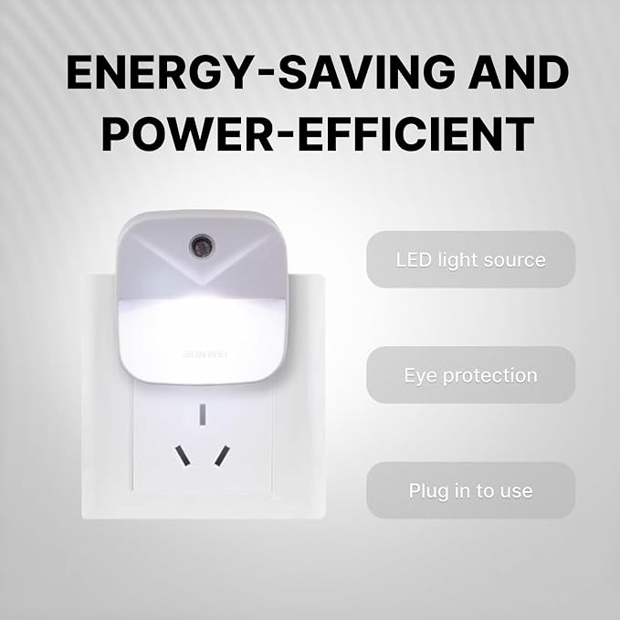 Night Lights Plug into Wall, Automatic LED Night Light with Dusk to Dawn Sensor, Modern V-Groove Design Square Night Lite for Hallway, 0.4W Plug-in Night Lights, 4-Pack (White Light)