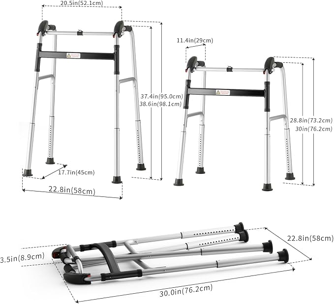 Foldable Stair Climbing Walker for Seniors | Adjustable Height, Wheel-Free Walking Aid, Lightweight Aluminum Alloy, Supports Up to 300lbs, Portable Stair Assist Bar