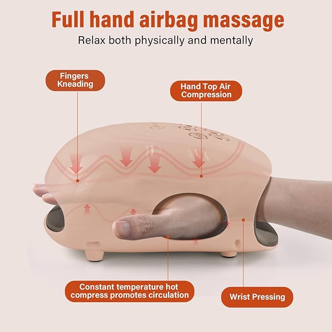 cotsoco Hand Massager - 3Massage Sizes, Cordless Hand Massager with Heat & Compression for Arthritis and Carpal Tunnel, Gift for Men Women Family Friends, Relaxation at Home, Office, Outdoors, Pink