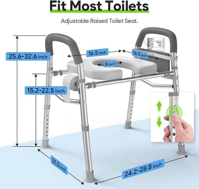 Raised Toilet Seat with Handles, Heavy Duty 400lb Medical Safety Frame, Bathroom Assist Toilet Seat Raiser for Seniors, Handicap, Disabled