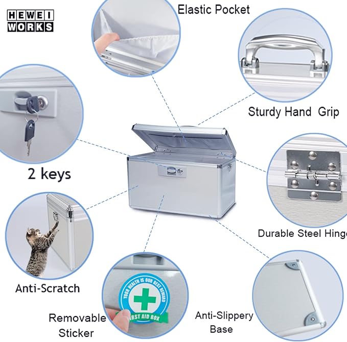 Durable Empty Medicine Box Storage Box Lock Box for Storage Collection Portable Lockable with Removable Sticker Tray Shoulder Strap (X-Large )