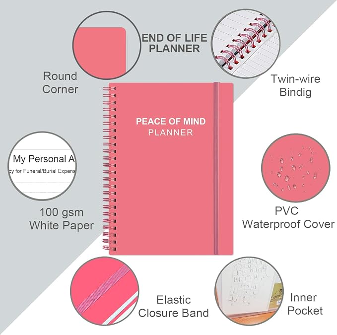 Peace of Mind Planner – Final Arrangements Organizer for Beneficiary, Will Preparation, Last Wishes & Funeral Planning, 5.8" x 8.5", Pink