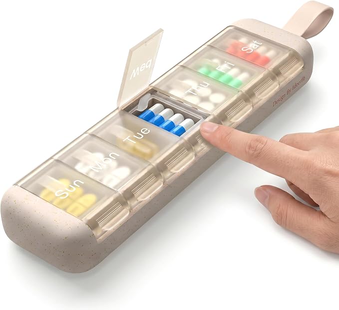 7 Day Pill Organizer, 1 Time a Day Pill Case, Weekly Medicine Box Travel, Dosey Medication Container for Vitamin Meds Supplement Tablet Dispenser Storage Holder Arthritis Friendly Easy Open