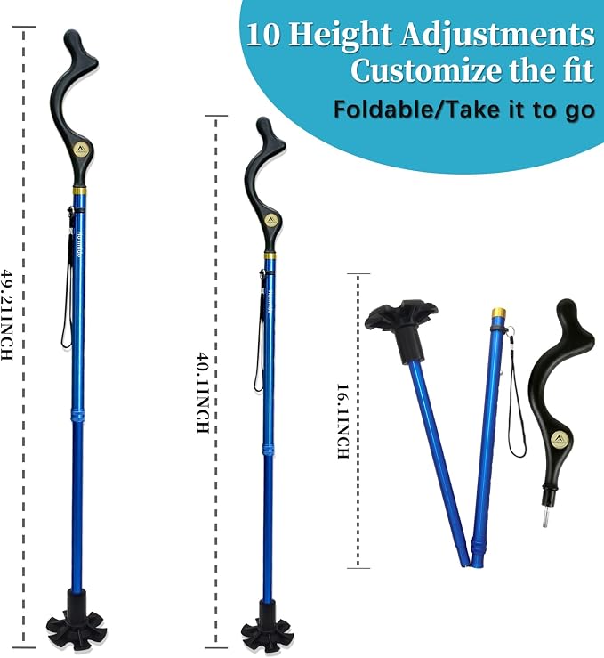 Walking Cane Foldable for Men & Women Seniors for Balance,Self Standing Folding,Height Adjustable Anti-Slip Lightweight Alloy Walking Stick for Travel Mobility Aid