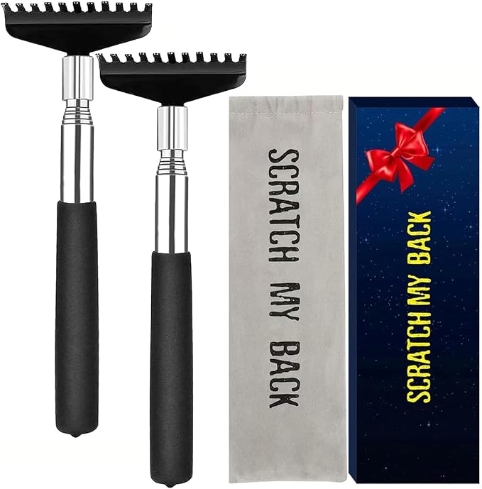 2 Pack Oversized Back Scratcher Set, Portable Extendable Stainless Steel Telescoping Massage Tool, Gift/Stocking Stuffers for Men Women