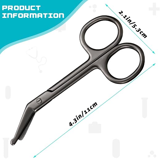 Zhehao 4 Pieces Ostomy Scissors Bandage Scissors Nursing Scissors Stainless Steel Scissors for Doctors, Nurses, Veterinary Home Nursing, 4.3 x 2.1 Inch, Curved (Black)