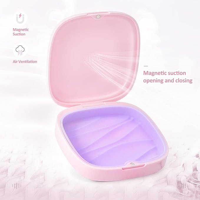 2 Pack Retainer Case Slim Aligner Case with Vent Holes Removable Inner Tray Silicone for Easy Cleaning (2Pack Pink Purple)