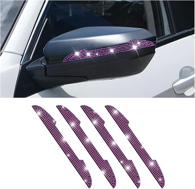 4PCS Bling Car Door Handle Scratch Protector, Purple | 5.75x0.39 Inch, Universal fit, side panels/mirror edges, stainless steel, rhinestones, adhesive backing, exterior accessories