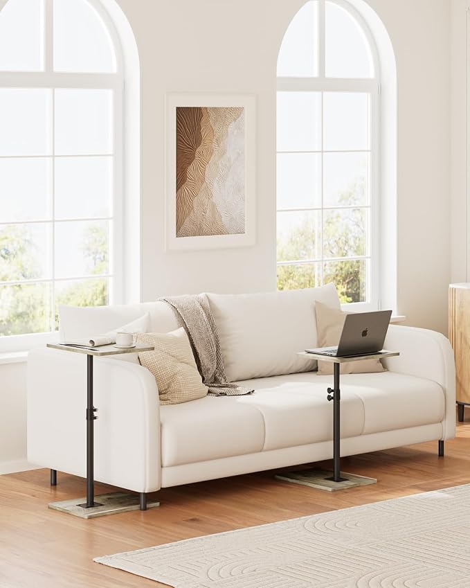 Masupu Sofa Arm Tray Table - 360° Swivel Height Adjustable End Table, Small Snack Side Table for Couch, C Shaped Table for Bed, Chair or TV Tray Table(Greige)