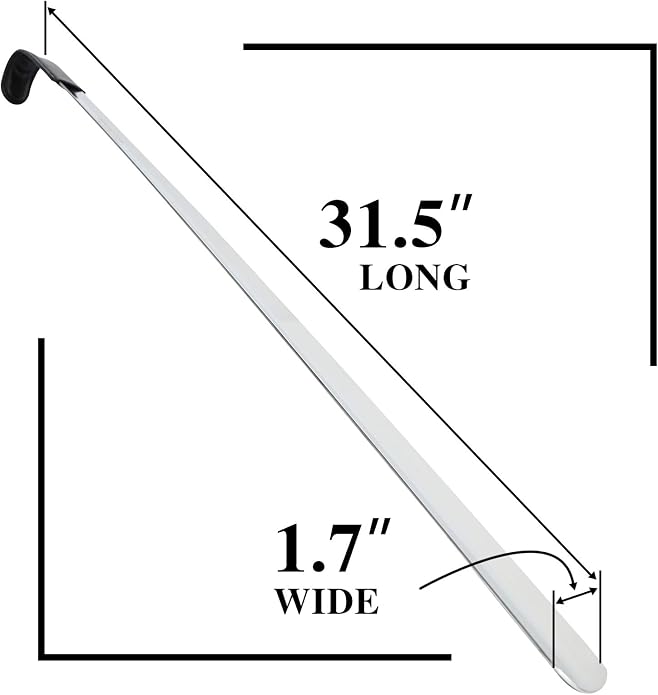 31.5" Extra Long Handled Shoe Horn,Metal Shoehorn for Men and Women,Heavy Duty Extended Stainless Steel Shoe Horn with Leather Grip for Seniors Pregnant Back Pain