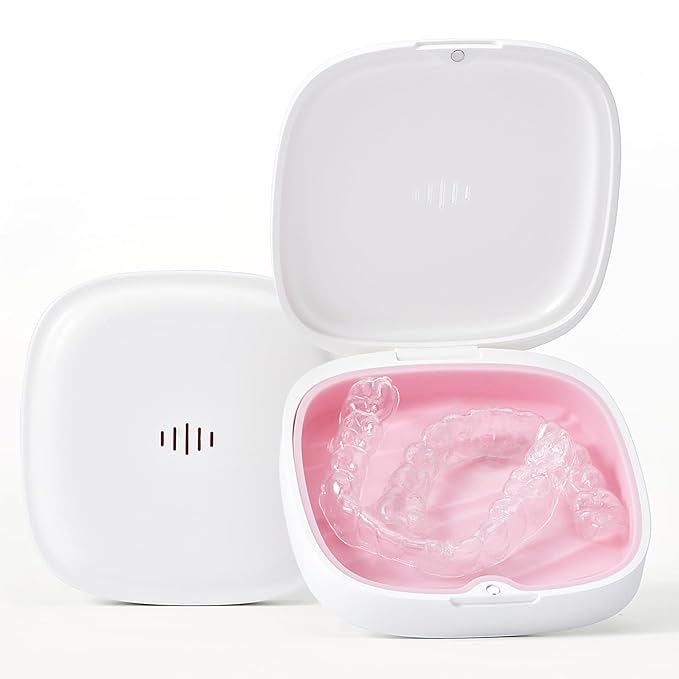 Retainer Case Slim Aligner Case with Vent Holes Removable Inner Tray Silicone for Easy Cleaning (1Pack White Pink)