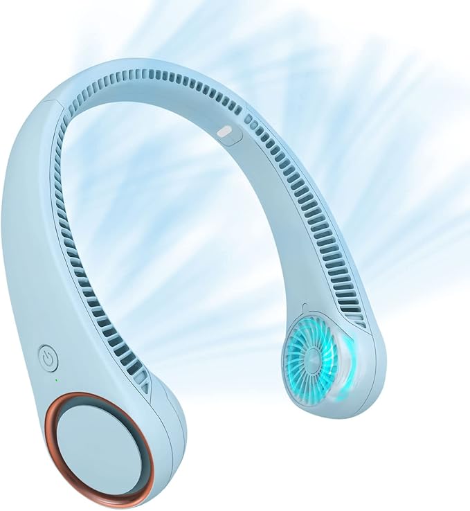 CIVPOWER Neck Fan: Portable Personal Neck Cooling Rechargeable Bladeless Fan - Hands Free 3 Speed 4000 mAh Battery USB Operated Wearable Headphone Design - Gift for Men Women Outdoor (Light Blue)