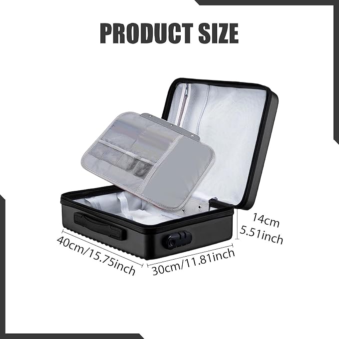 Fireproof Document Box Secure Storage Hard Shell Container Organizer Bag for Professionals Certificates, Black