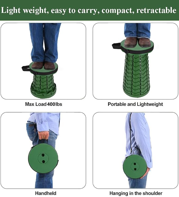 Fishboy Upgraded Collapsible Stool, 400lbs Max Weight, Lightweight But Sturdy, Portable Retractable Folding Telescoping Foldable Camping Stool for Adults Outdoor Fishing Hiking BBQ