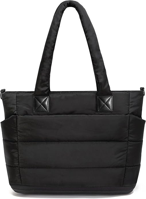 Puffer Tote Bag for Women Quilted Nurse Bag Lightweight Work Bag for Teacher Travel Handbag with Multiple Pockets