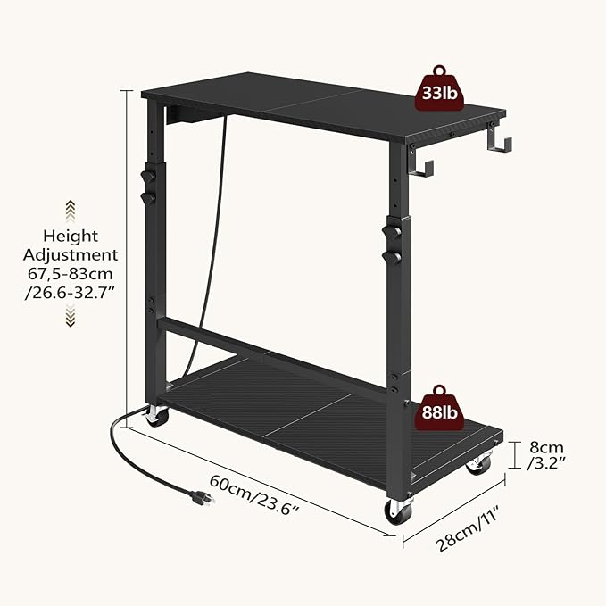 Computer Tower Stand with Power Outlet, Mobile PC Stand for Floor, Height Adjustable PC Holder Cart Under Desk, 26.6"-32.7" H, for Home Office, Gaming Room, Black PCHS216E01