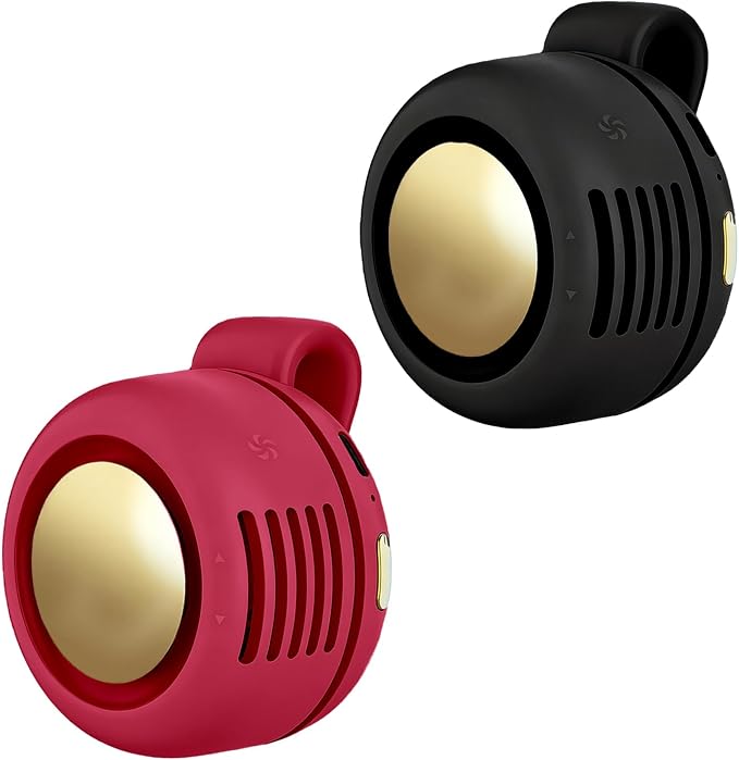 Portable Clip-On Fan, Mini USB Rechargeable 360° Rotatable Fan, Personal Fan 3-Speed Silent Mini Bladeless Fans (2 pack(Black+Red))