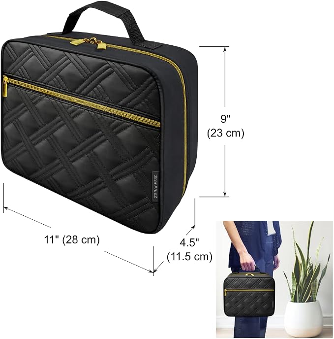 Large Quilted Medicine Organizer Bag - 10 Pockets Soft Pill Bottle Organizer for Travel & Home Storage - Black