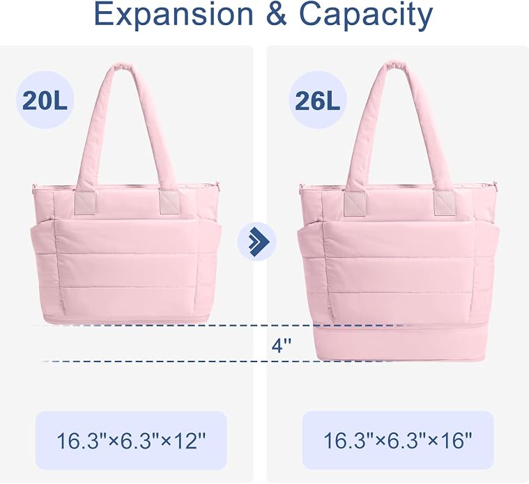 Puffer Tote Bag for Women Quilted Nurse Bag Lightweight Work Bag for Teacher Travel Handbag with Multiple Pockets