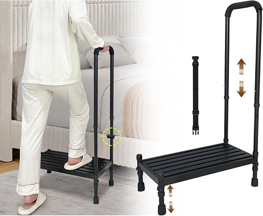 KAAMOS Bedside Step Stool with Handrail for Elderly, Medical Foot Step Stool with Handle to Get in Bed, Adults Bed Steps for High Beds, Heavy Duty Adjustable Stepping Stool Handicap Step for Bedroom
