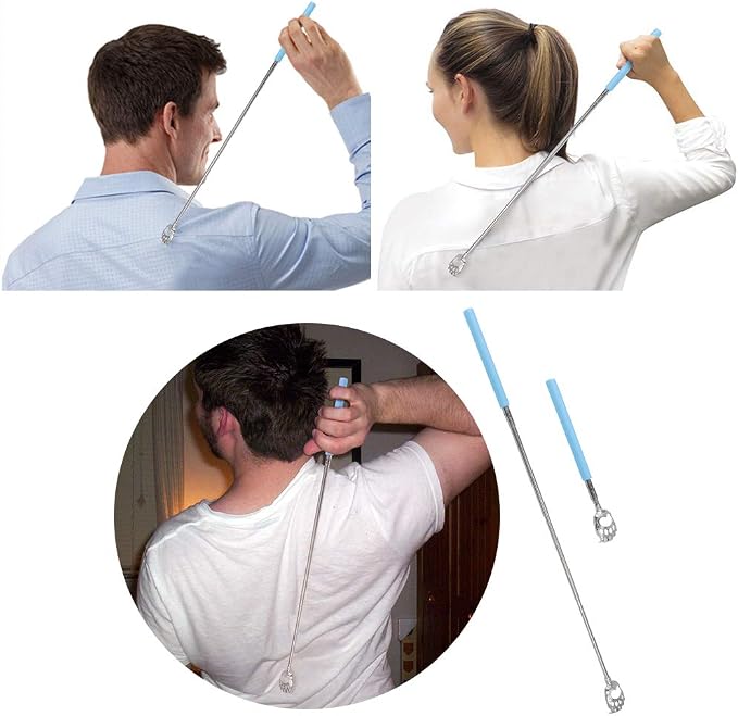 WOVTE Bear Claw Telescopic Back Scratcher Blue, Christmas Gifts Stocking Stuffers for Men Women Adults Mom Dad Husband Wife