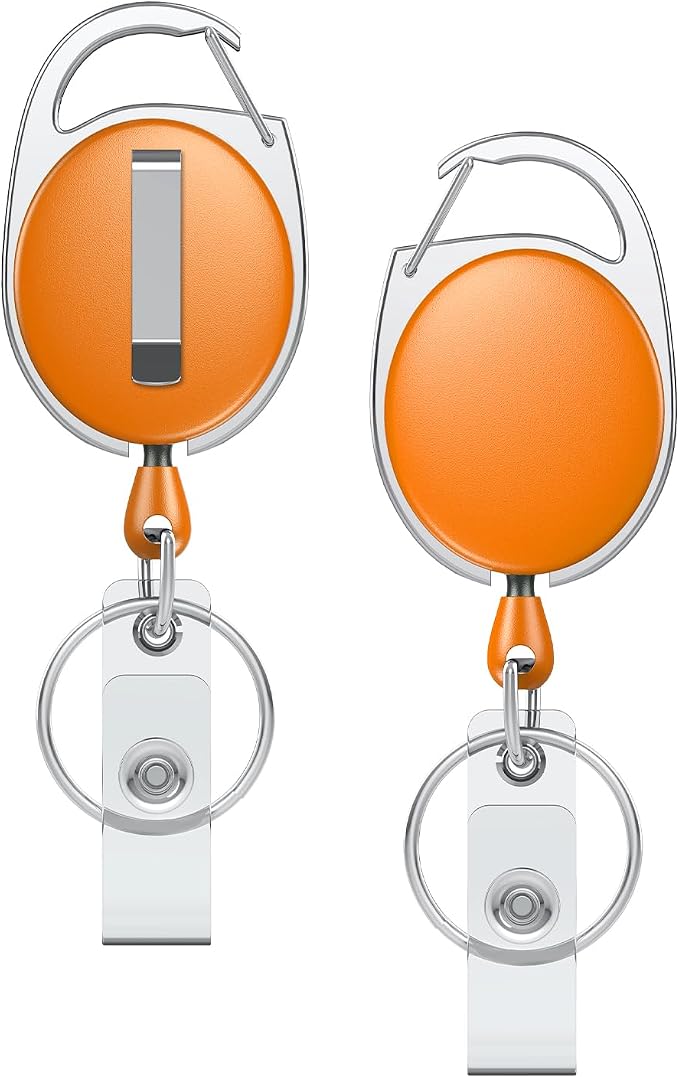 Uniclife 2 Pack Retractable Keychain, Retractable Badge Reel, Heavy Duty Badge Holder Clip for Keys and ID Card, Key Chain Extender with Carabiner Belt Clip and Key Ring, Orange