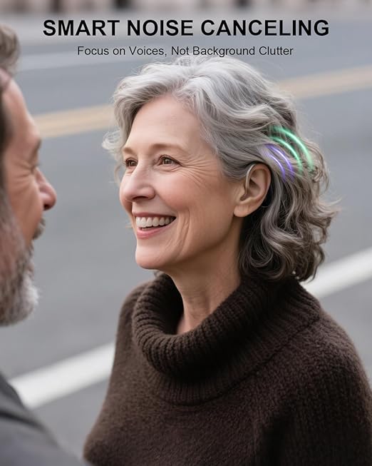 Rechargeable Hearing Aids with Bluetooth for Seniors with Hearing Loss, OTC Hearing Aid for Adults with Noise Cancellation, Superior Sound, Nearly Invisible, Charging Case Included