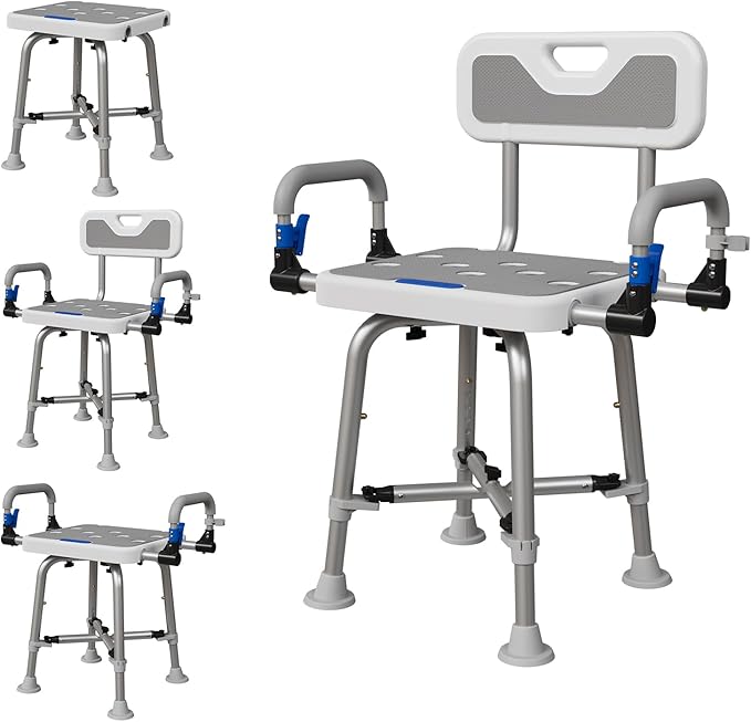 Shower Chair for Seniors Elderly Handicap Disabled Or Bariatric Adults Heavy Duty 500 Lbs Bench Seat for Inside Shower Stall and Bathroom Bath Tub with Arms and Back Adjustable Stool Chairs