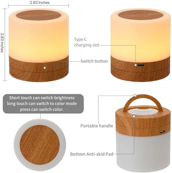 Nursery Night Light for Kids, USB Rechargeable Small Desk Lamp,13 RGB Colors & 4 Brightness & 1 Remote, Touch Bedside Cordless Table Lamp, Portable Night Lamp for Bedroom Living Room Home (Brown)