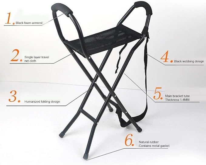 Foldable Cane seat, Foldable Travel seat Cane Stool Portable Lightweight Walking Chair with seat Travel Stool Cane Travel Stool Cane for Seniors Walking Stick with seat Load 113kg