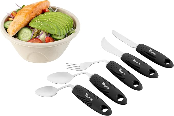 Restaurantware Adaptive Utensils - 1 count Stainless Steel, 9.843 x 5.118 x 1.575 Inches, Ergonomic Eating Aids, Non-Slip Utensil Set for Arthritis, Secure Grip Design, Black