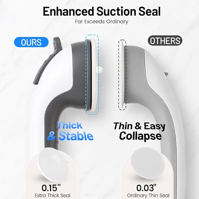 2 Pack Grab Bars for Shower Handle, Elderly Assistance Products, Seniors Removable Bar Safety, Suction Cup Handles for Bathtubs and Showers/Bathroom/Walls, Heavy Duty Handrails Grip 500lbs,No Drilling