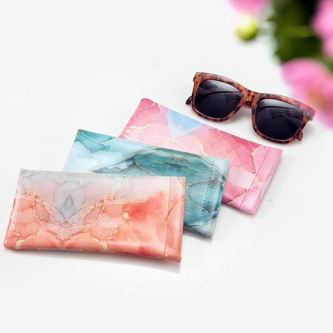TRIUMPH VISION Eyeglass Case Glasses Case Soft Sunglass Pouch Sleeve 3 Pack | Slim Lightweight Alternative to Bulky Case, Leather Lined Protect Lens, Squeeze Easy to Use, Stylish Portable for Daily Use