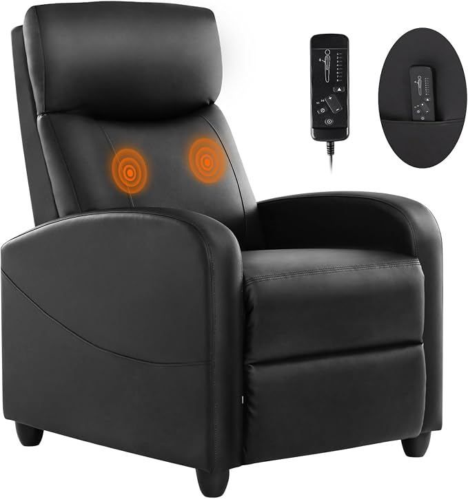 Sweetcrispy Massage Recliner Chair for Adults, Adjustable Home Theater Seating with Lumbar Support for Living Room, Modern Fabric Reclining for Small Space, Black