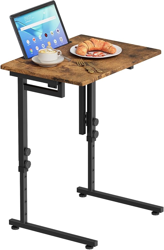 Adjustable Folding TV Tray, C-Shaped Foldable Table for Couch, Brown | Heavy-duty steel frame, No assembly needed, Height adjustable, Folds flat for storage, For Small Space, Living room