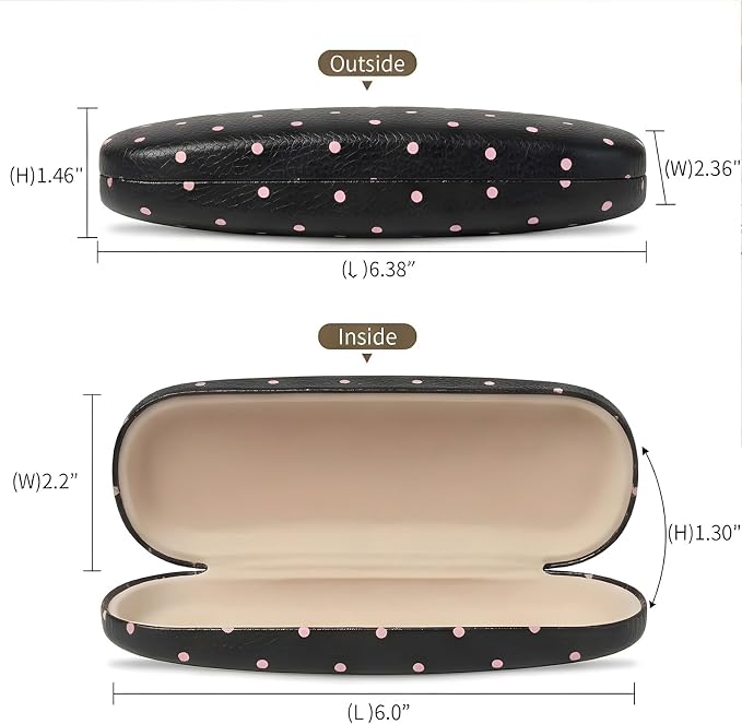 Glasses Case Hard Shell, Cute Sunglasses Case for Women Leather Protective Case for Eyeglass with Cleaning Cloth