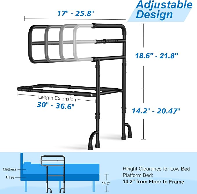 KingPavonini Bed Rails for Elderly Adults Safety ASTM Compliant, 2026 Upgraded Railings for Seniors with 9-Level Adjustable Handles, Stable Bed Cane Hold up to 400 lbs, Storage Bag & Tool-Free