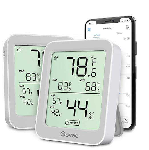 Govee Indoor Hygrometer Thermometer 2Pack H5075 with Bluetooth App Control | Room Temperature Humidity Meter, 164ft Remote Monitor, Smart Alerts, 2 Years Data Storage Export, for Bedroom Wine Cellar