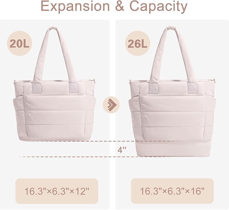 Puffer Tote Bag for Women Quilted Nurse Bag Lightweight Work Bag for Teacher Travel Handbag with Multiple Pockets