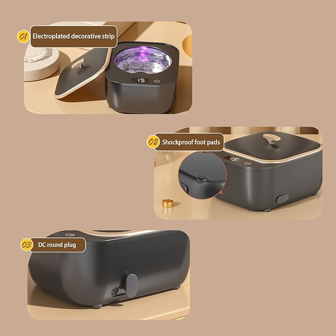 Ultrasonic Retainer Cleaner - 48kHz Retainer Cleaner Machine for Dentures, Mouth Guards, Aligner, Toothbrush Heads, Jewelry, 3 Modes Denture Cleaner with 250ml Dental Cleaning Pod