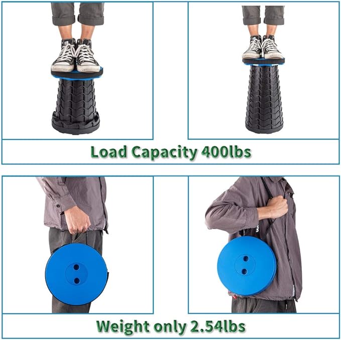 Upgraded Folding Stool Lightweight Yet More Sturdy with Load Capacity 400lbs Portable Collapsible Stool for Camping Fishing Hiking BBQ (Blue)