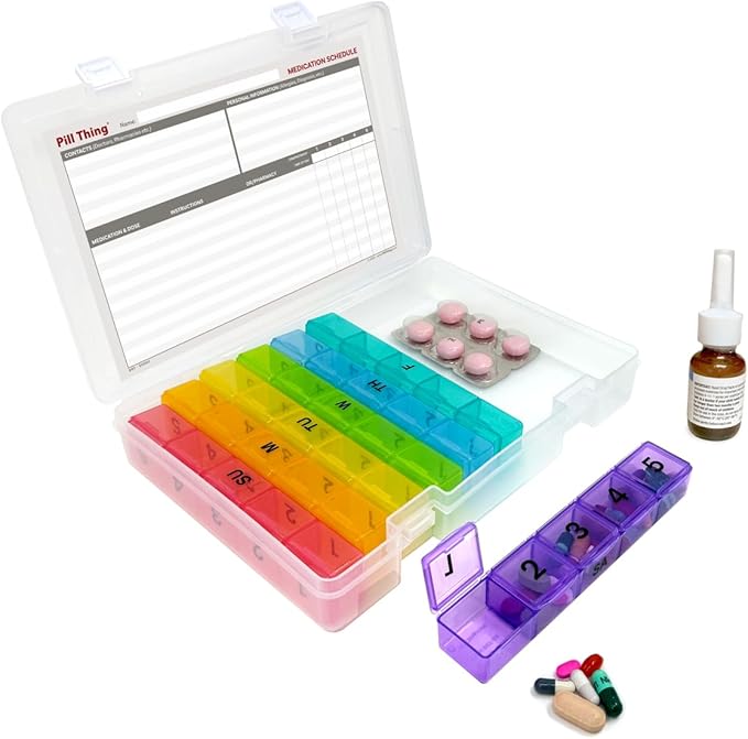 5 Times a Day Weekly Pill Box Organizer Case, Secure 7 Day Pillbox with Medication Schedule (5 Time-a-Day)