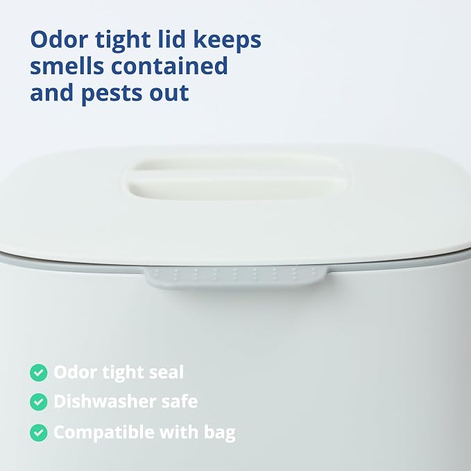 Blue Ginkgo Kitchen Compost Bin, 2.6L Countertop Compost Bin, White | Odor-Tight. Filter-Free. Dishwasher Safe. (Standard)