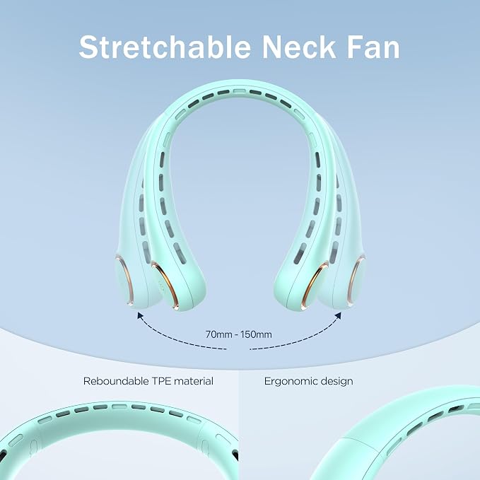 GULAKI Portable Neck Fan, Personal Fan with 4000mAh Battery, Rechargeable Neck Fan with 3 Speeds and 64 Cool Lights, Birthday Gifts for Men Women Mom Dad, Hands Free Cooling fan for Summer(Green)